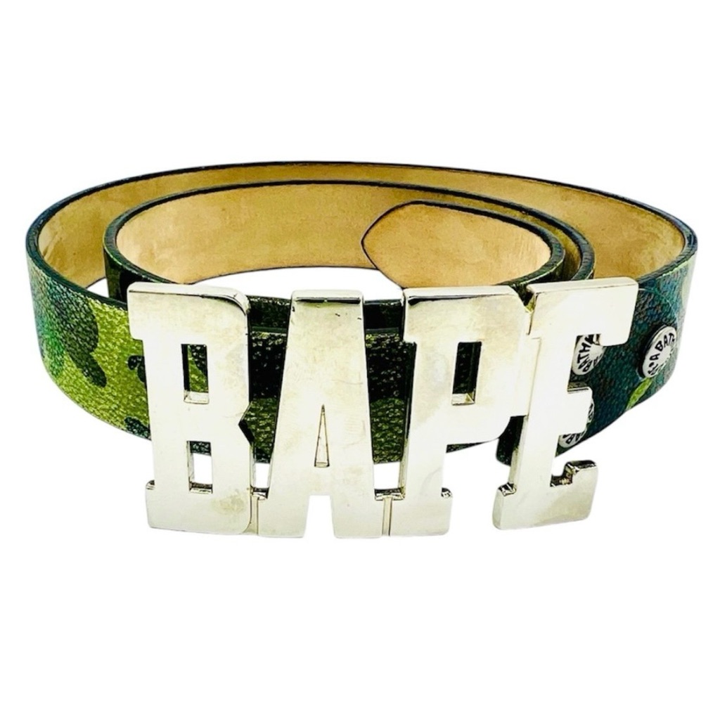 Vintage Bape Belt - Nigo Era Silver Buckle W/ Green Camo Leather - Size Xl / 38